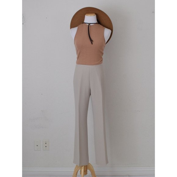 Vintage 00s Mid-Waist Beige Chalk Stripe‎ Trousers | 30 waist - Picture 3 of 10